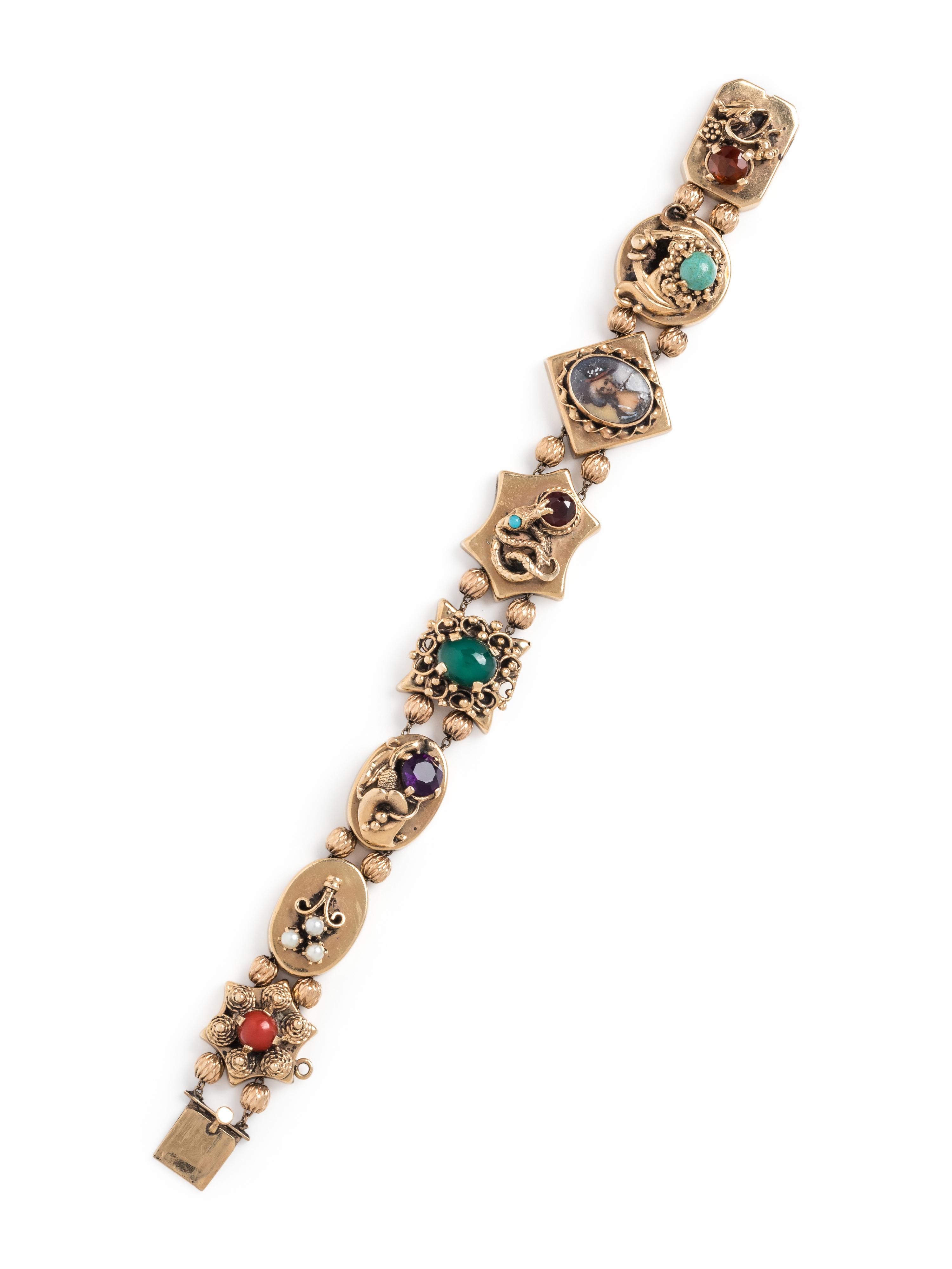 YELLOW GOLD AND MULTIGEM SLIDE CHARM BRACELET