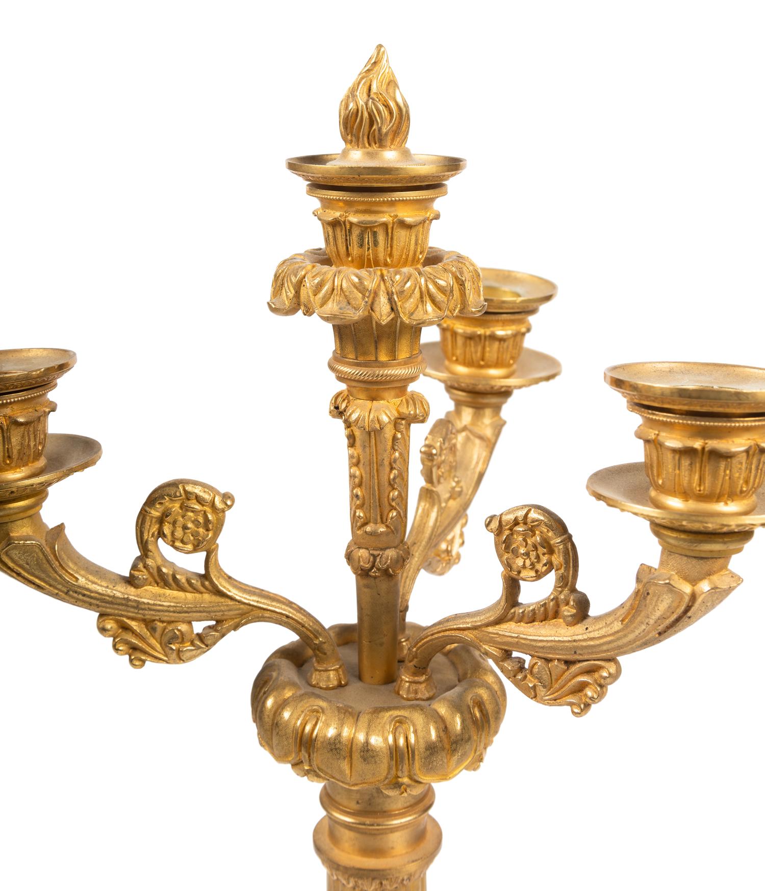 A Pair of Charles X Style Gilt Bronze Three-Light Candelabra