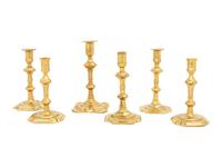 A Group of Six English Brass Candlesticks