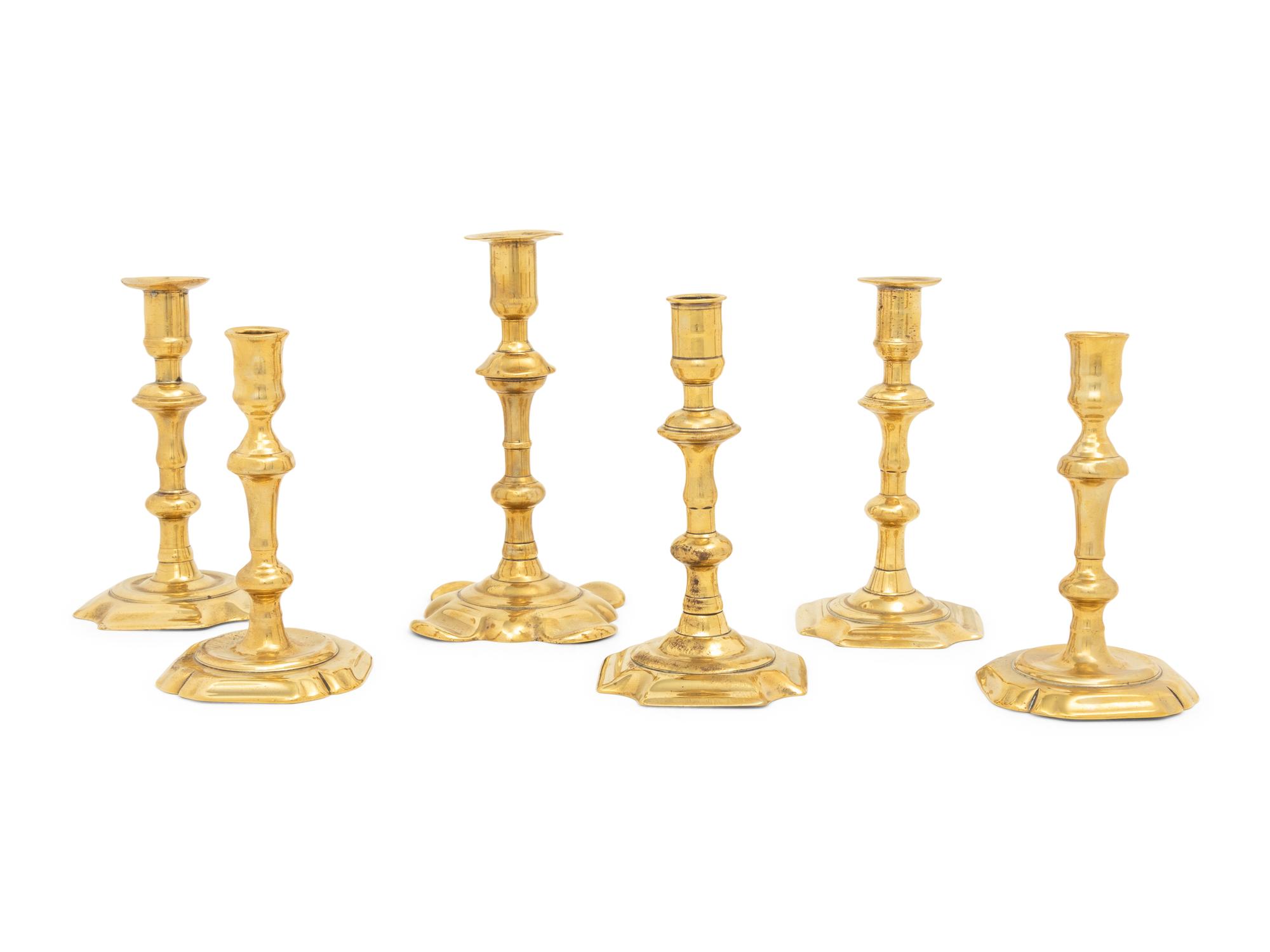 A Group of Six English Brass Candlesticks