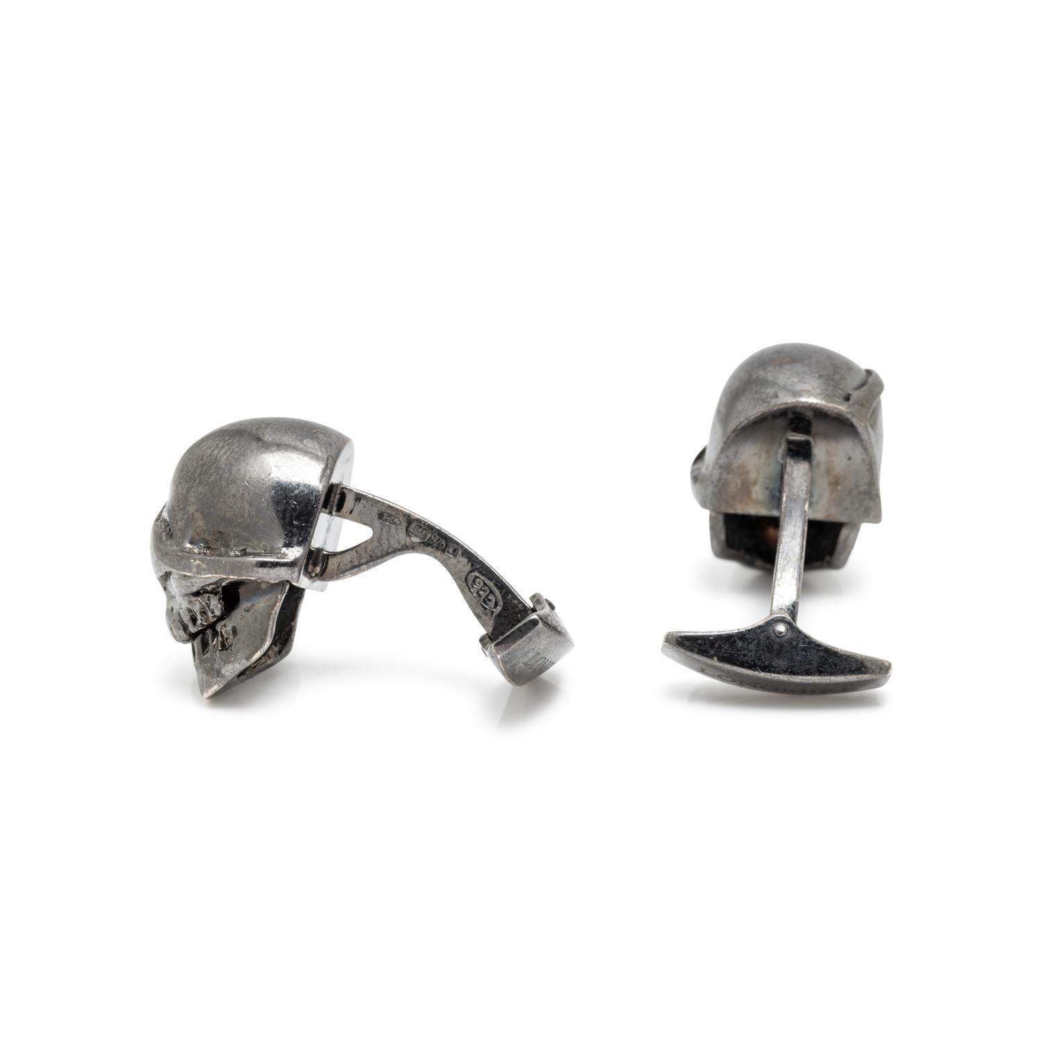 LONGMIRE, STERLING SILVER SKULL CUFFLINKS
