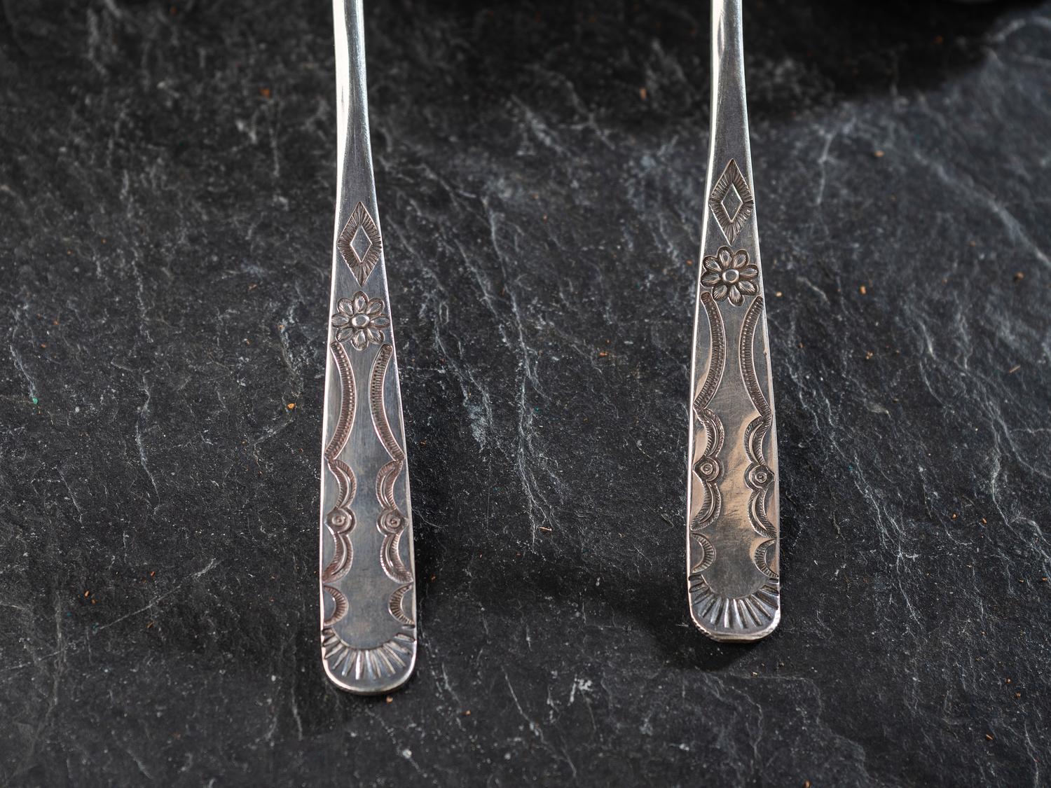 Navajo Heavily Stamped Silver Salad Server, with UITA22 Stamp