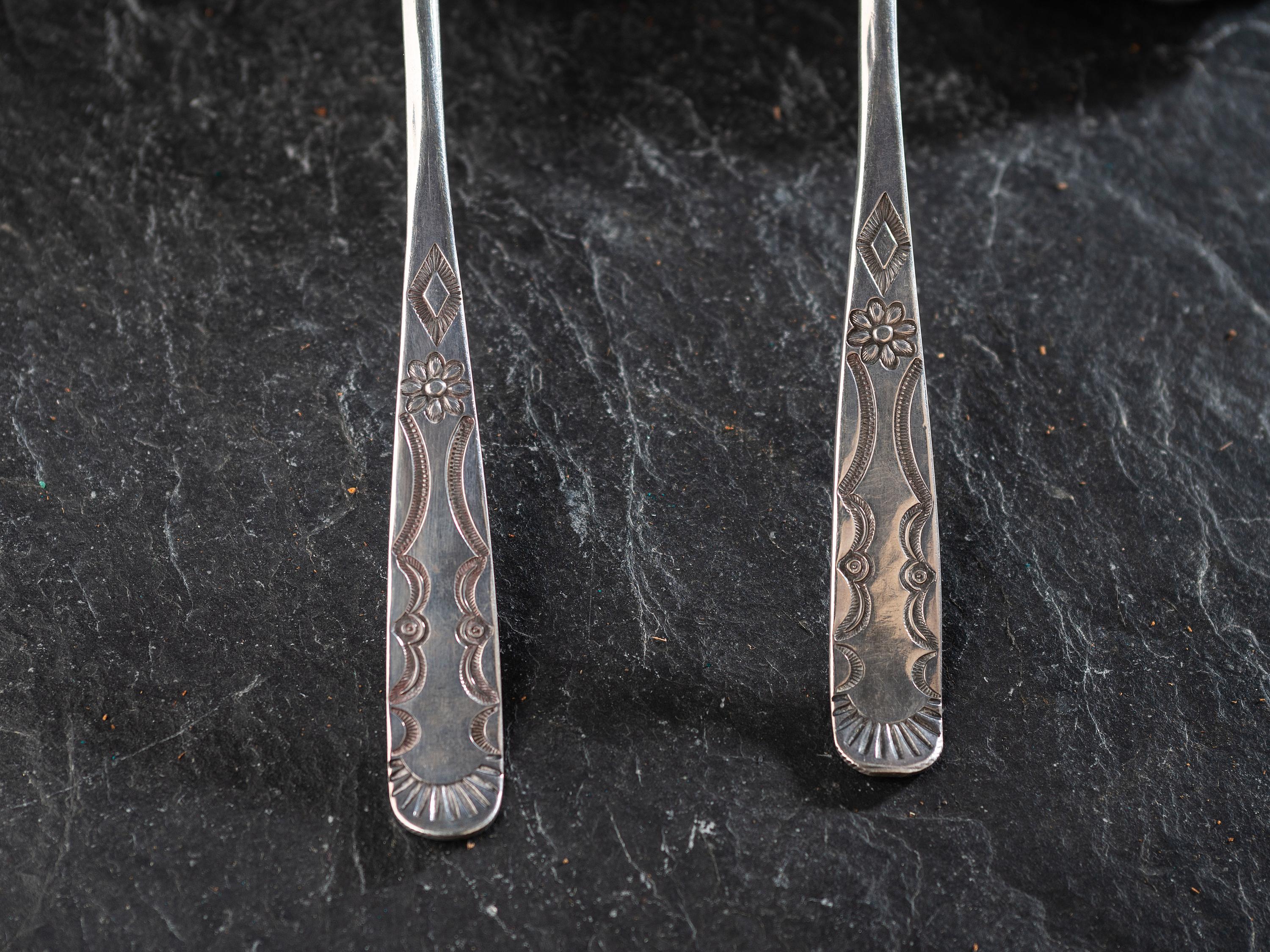Navajo Heavily Stamped Silver Salad Server, with UITA22 Stamp