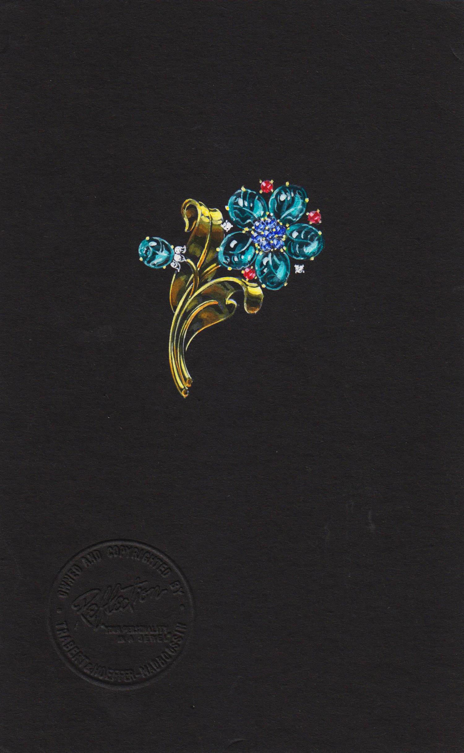 A Collection of Original Gouache on Paper Jewelry Designs by Anne Howe Geyer for Trabert & Hoeffer-Mauboussin,