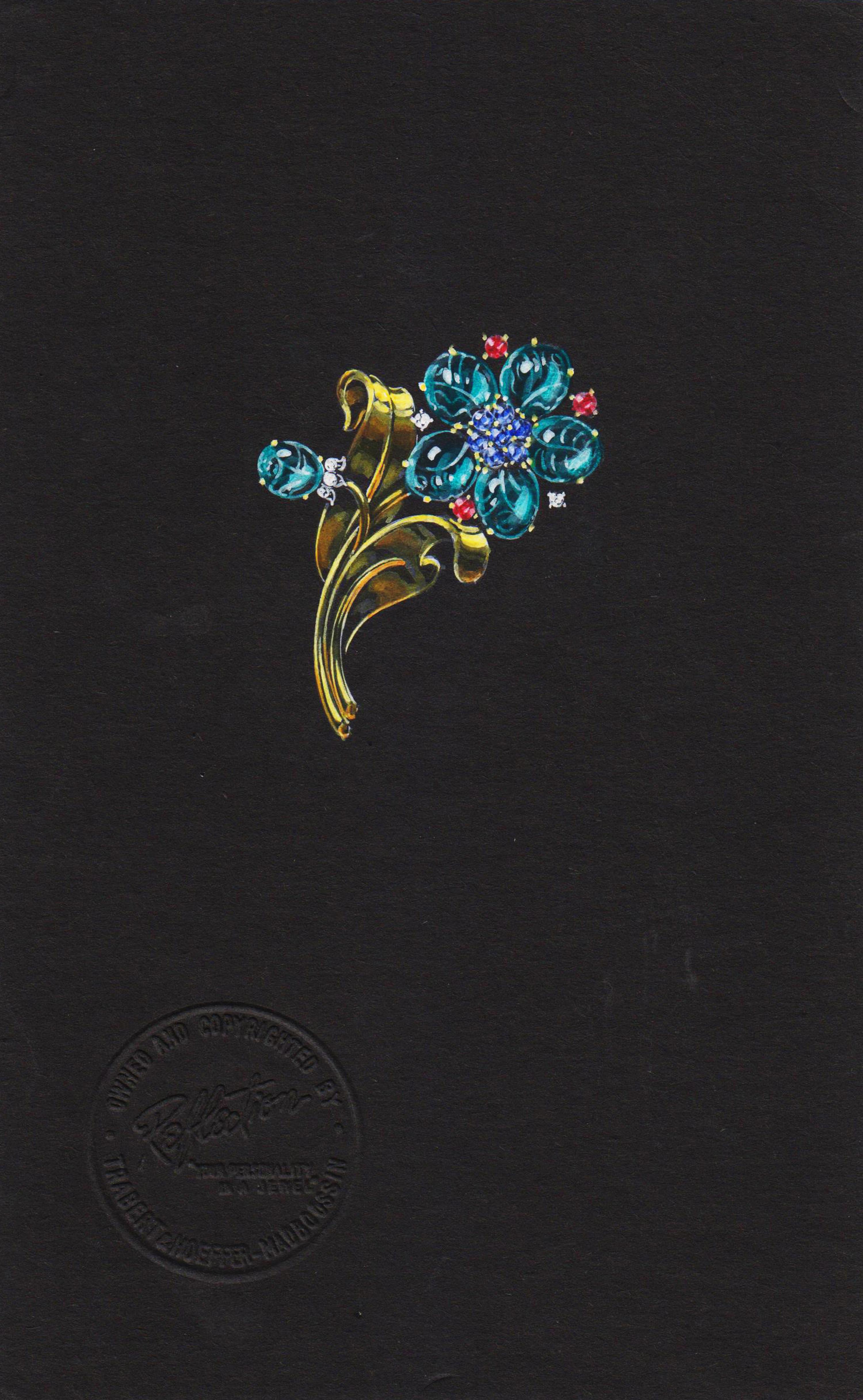A Collection of Original Gouache on Paper Jewelry Designs by Anne Howe Geyer for Trabert & Hoeffer-Mauboussin,