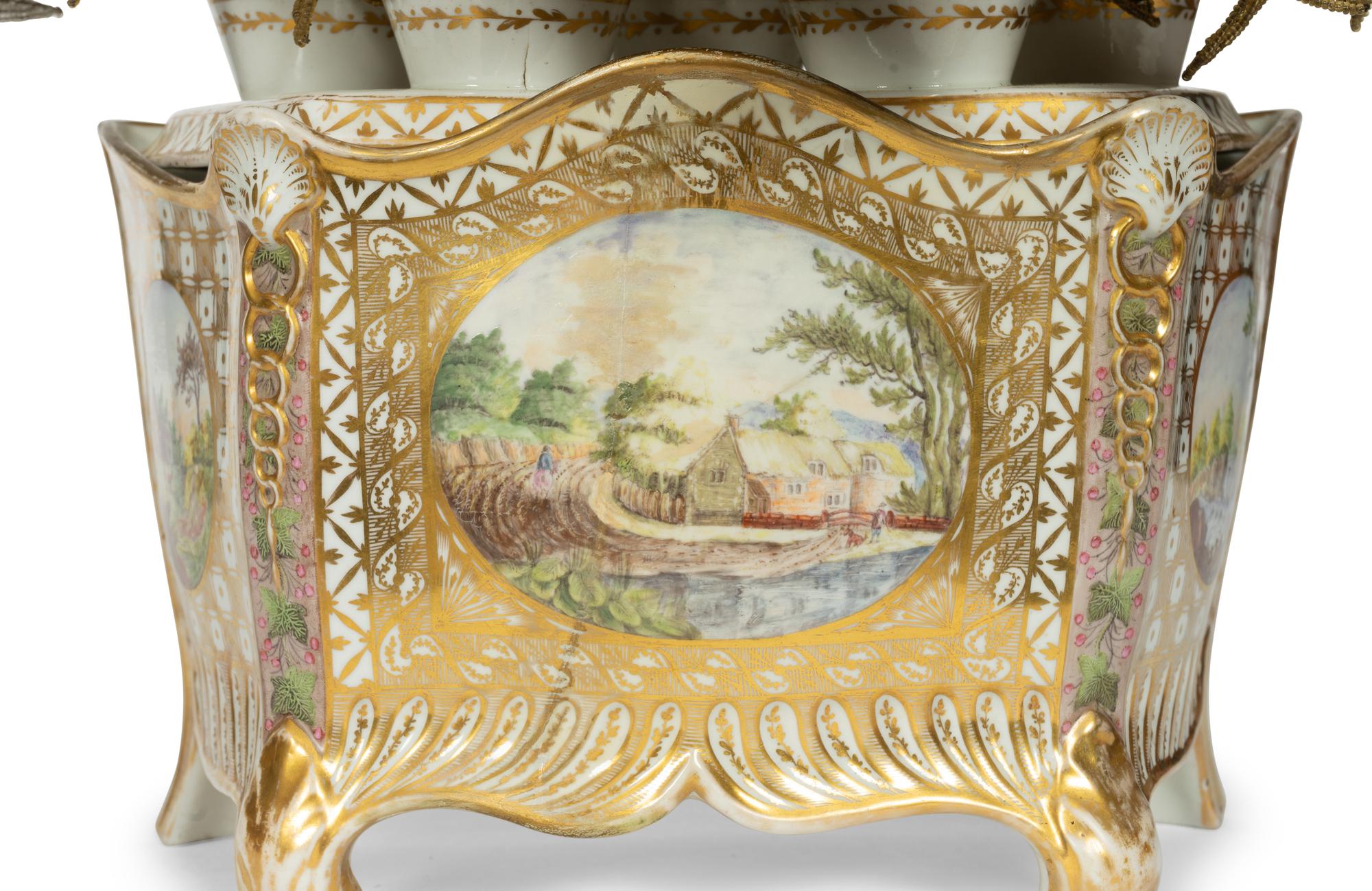 An English Hand-Painted and Parcel-Gilt Porcelain Bough Pot