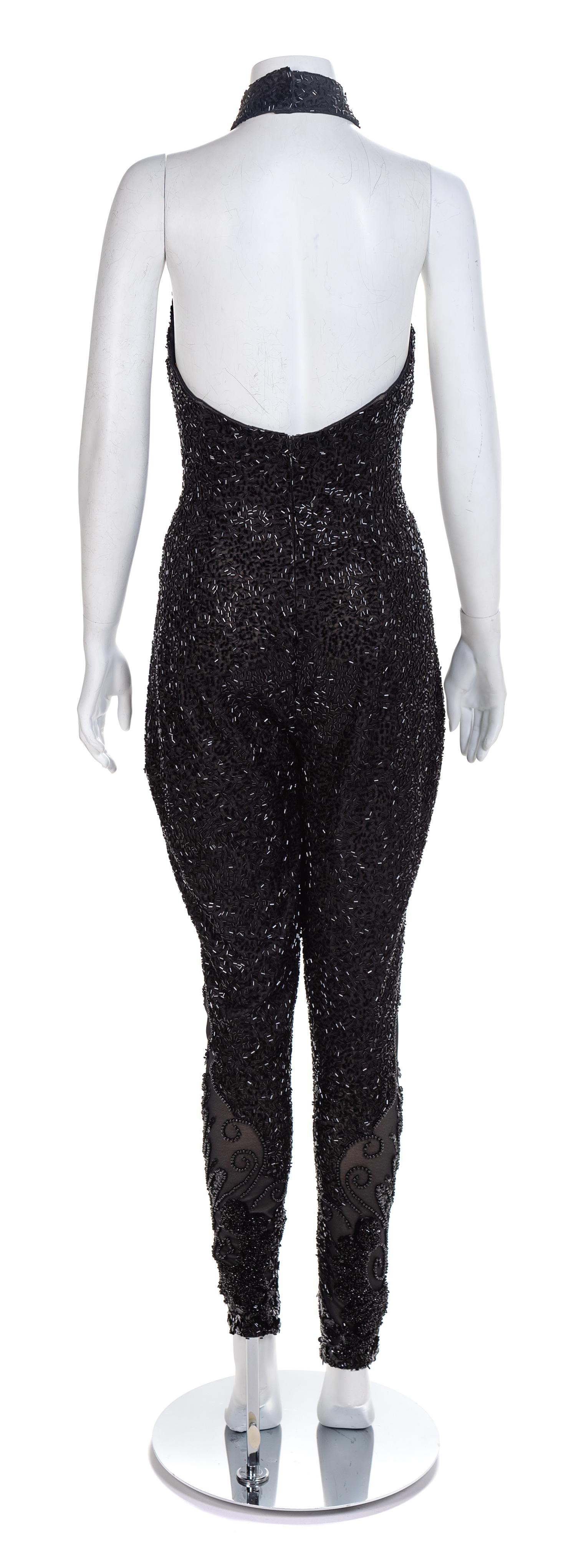 Farice Black Beaded Halter Jumper, 1990-2000s No size label