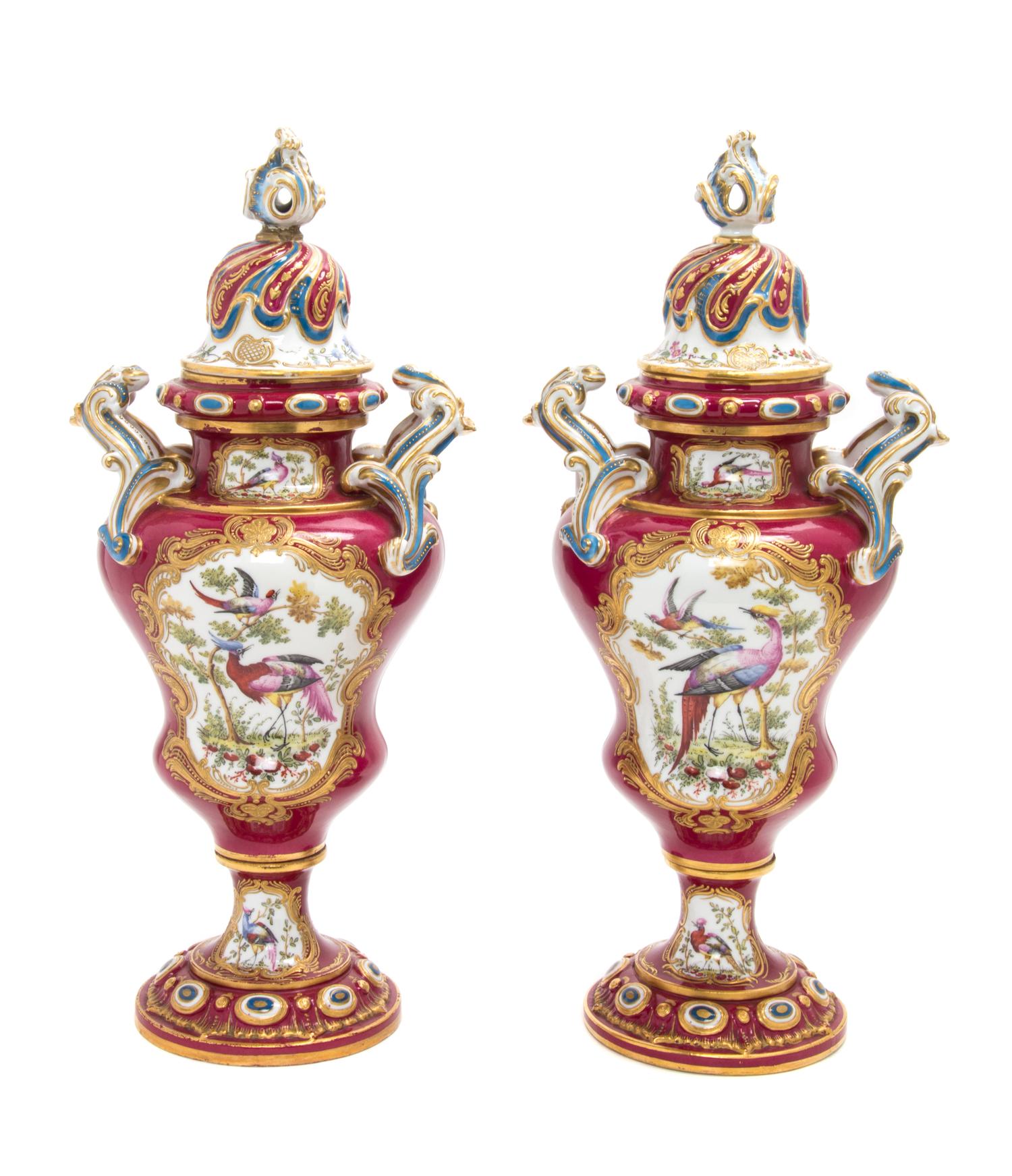 A Pair of Chelsea Porcelain Covered Urns Height 16 1/2 inches. — 19TH CENTURY