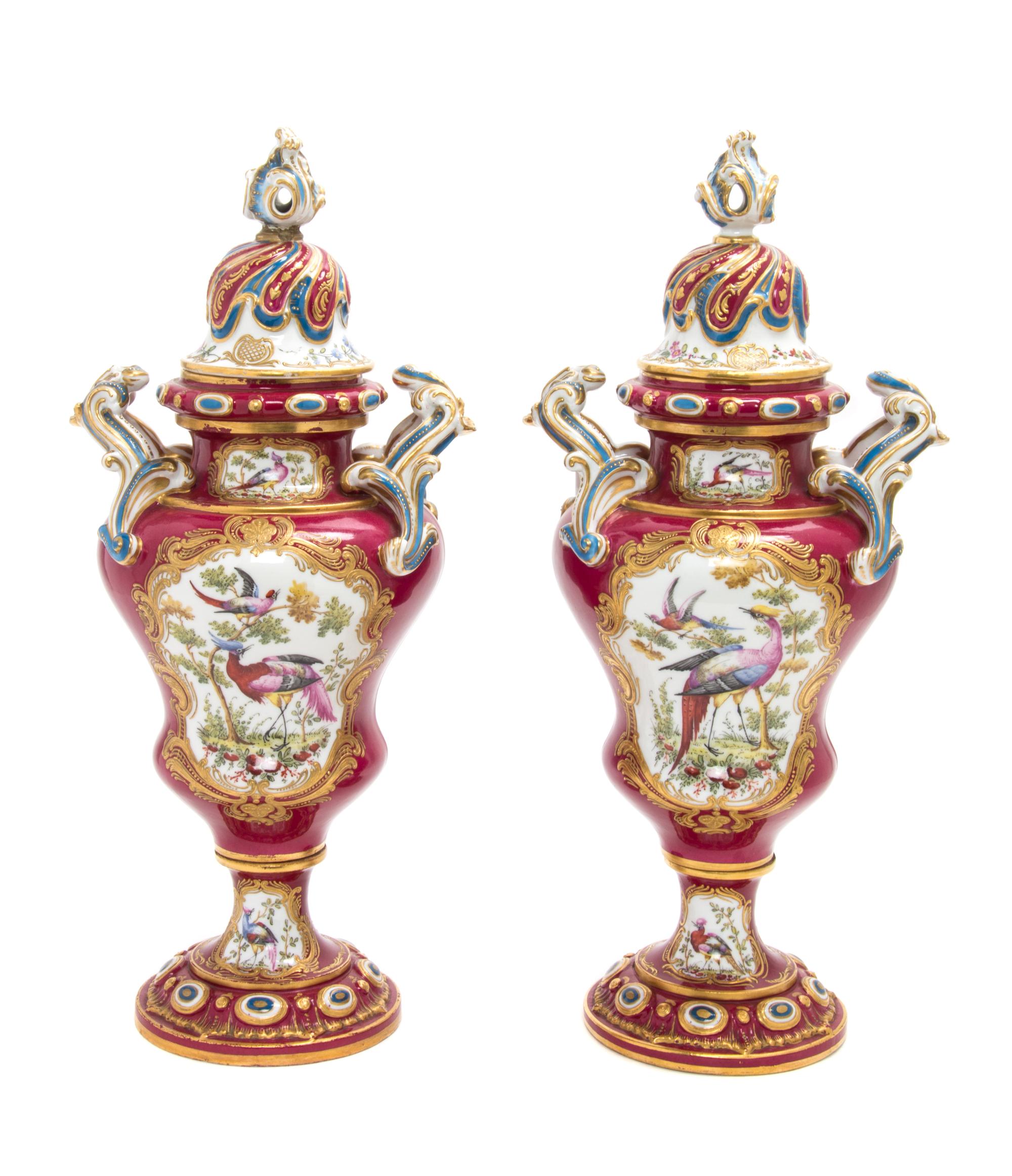 A Pair of Chelsea Porcelain Covered Urns Height 16 1/2 inches. — 19TH CENTURY