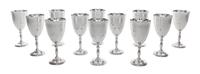 A Set of Twelve Mexican Silver Cordials, Maker's Mark MMR, with baluster form stems ending in circular feet.
