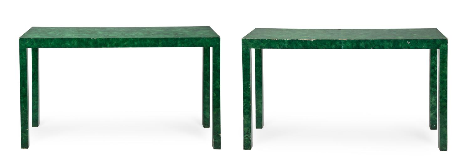 A Pair of Faux Malachite Console Tables — 20TH CENTURY