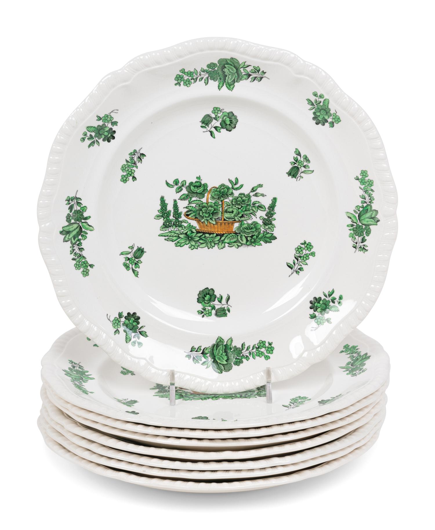 A Group of Spode Green Basket Ironstone Dinnerware