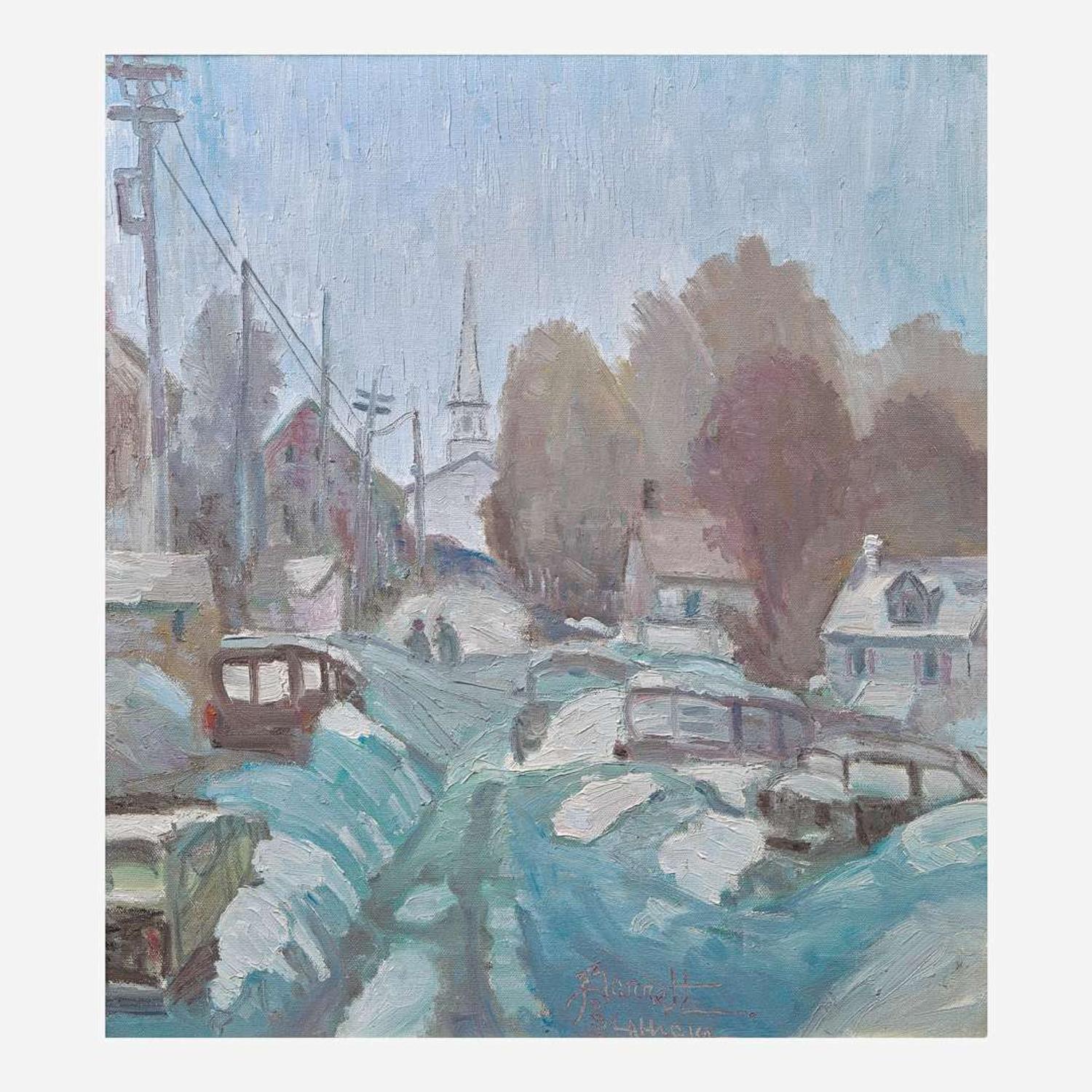 Joseph Barrett (American, b. 1936) Lambertville Church in Snow