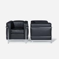 Le Corbusier, Pierre Jeanneret, and Charlotte Perriand Pair of LC2 Fauteuils Grand Confort, Petite Modèle, Cassina, Italy, designed 1928, the present lot early 21st century
