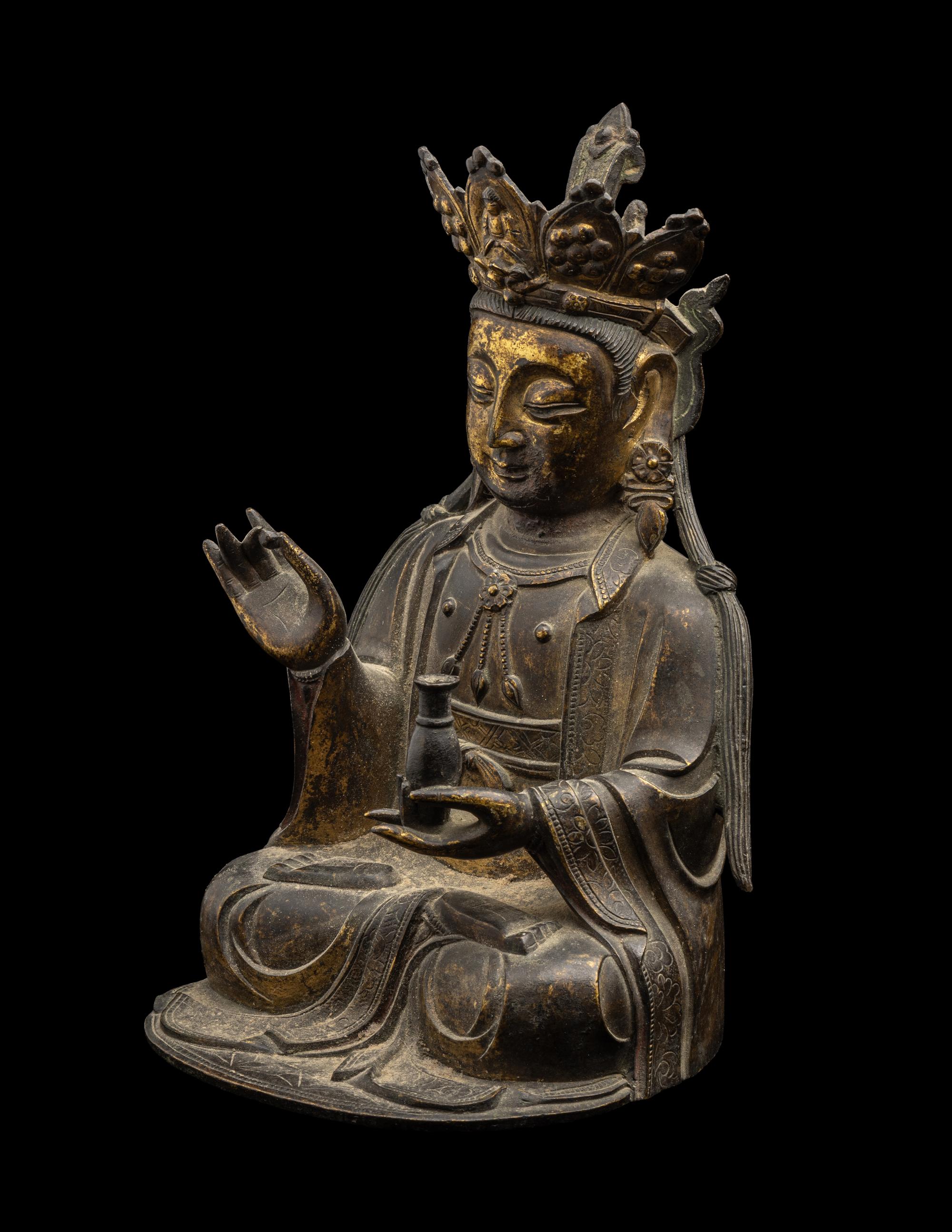A Chinese Ming-Style Parcel Gilt Bronze Figure of Guanyin