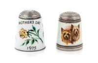 Two English Silver and Enamel Thimbles, Joseph Swan & Sons, Birmingham, Second Half 20th Century, comprising an example with a knurled