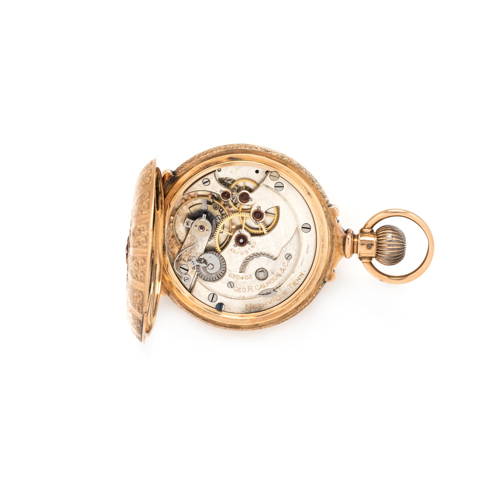 CALHOUN, 14K PINK GOLD HUNTER CASE POCKET WATCH