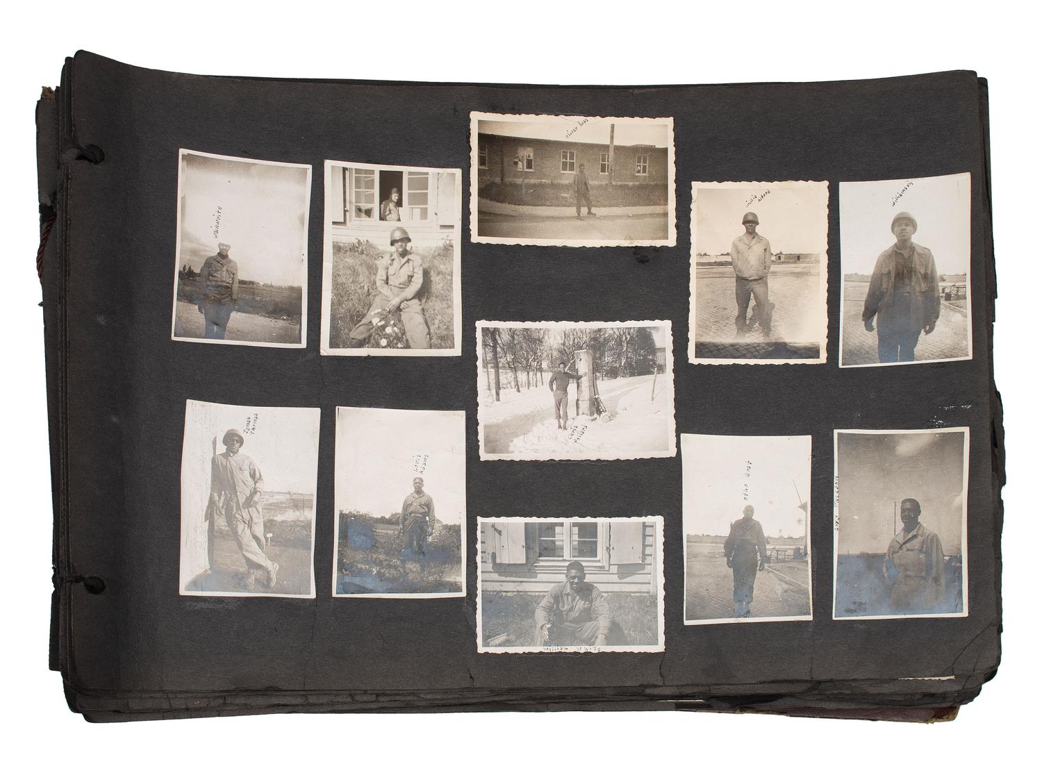 [WORLD WAR II]. Photo album and insignia belonging to an African American soldier.