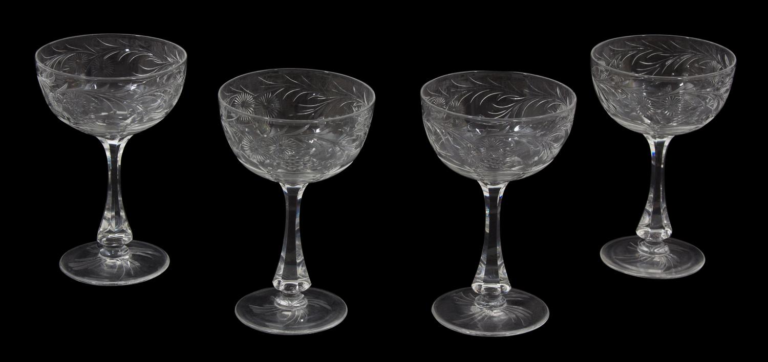 A Group of Nine Cut Crystal Wine Goblets Height 5 1/2 inches. — WEBB CORBETT, 20TH CENTURY