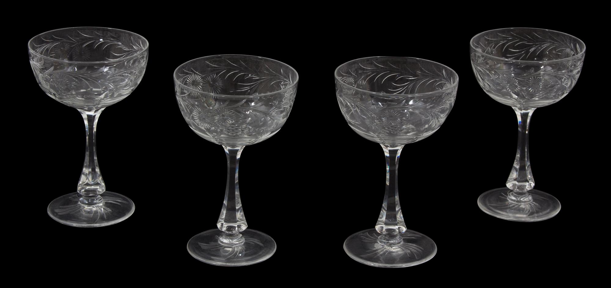 A Group of Nine Cut Crystal Wine Goblets Height 5 1/2 inches. — WEBB CORBETT, 20TH CENTURY