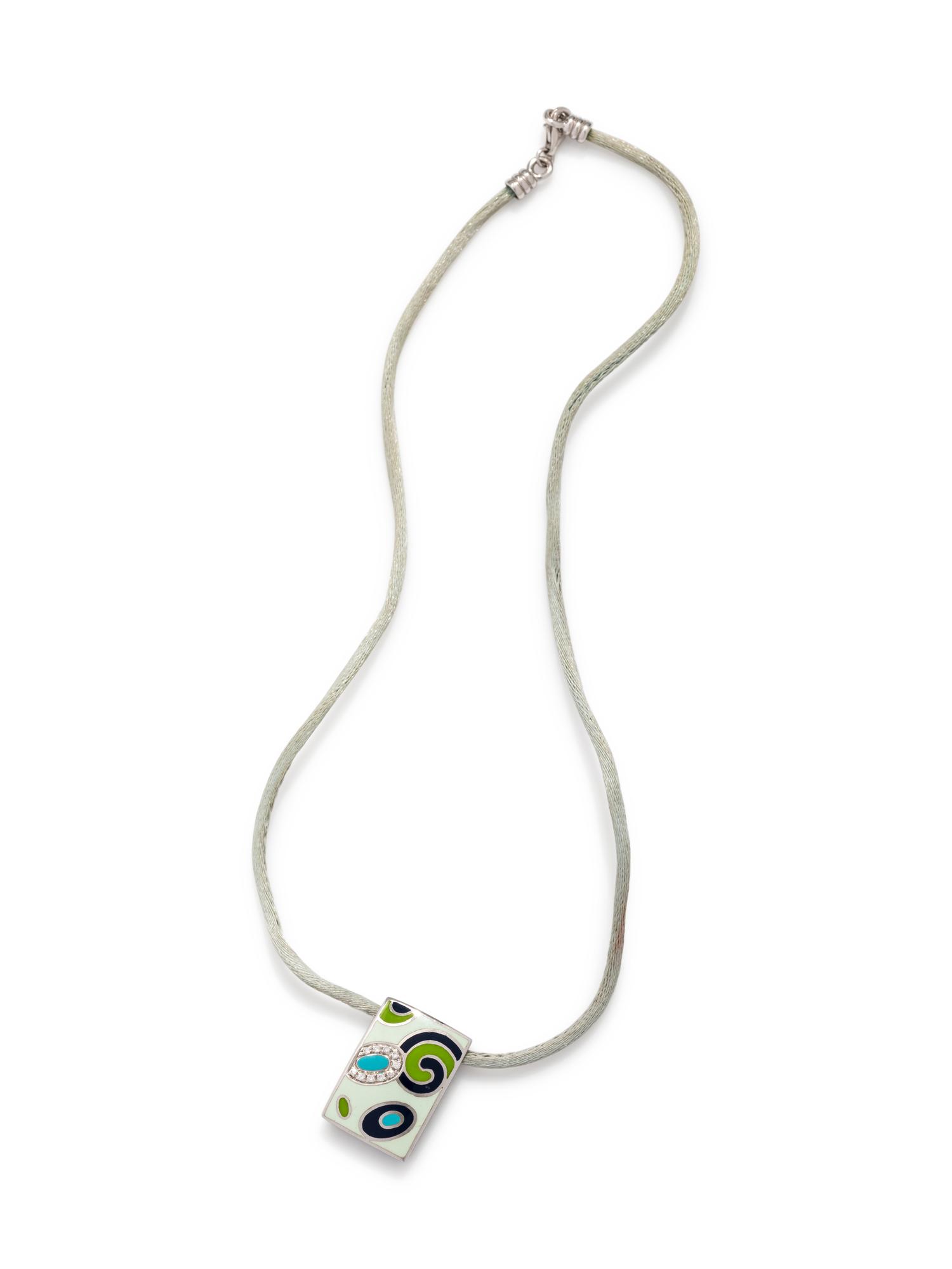 ROBERTO COIN, ENAMEL AND DIAMOND PENDANT/NECKLACE