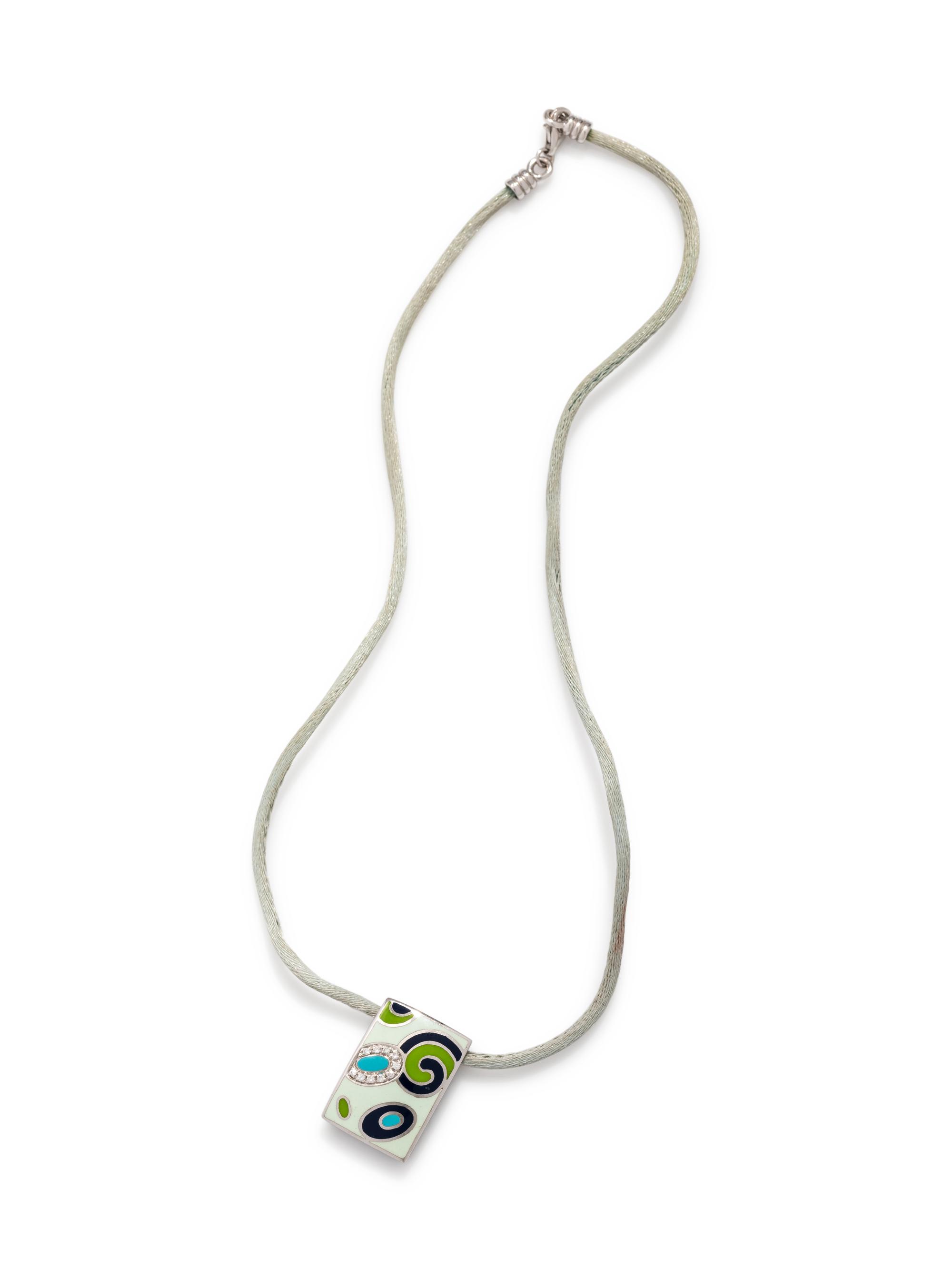 ROBERTO COIN, ENAMEL AND DIAMOND PENDANT/NECKLACE
