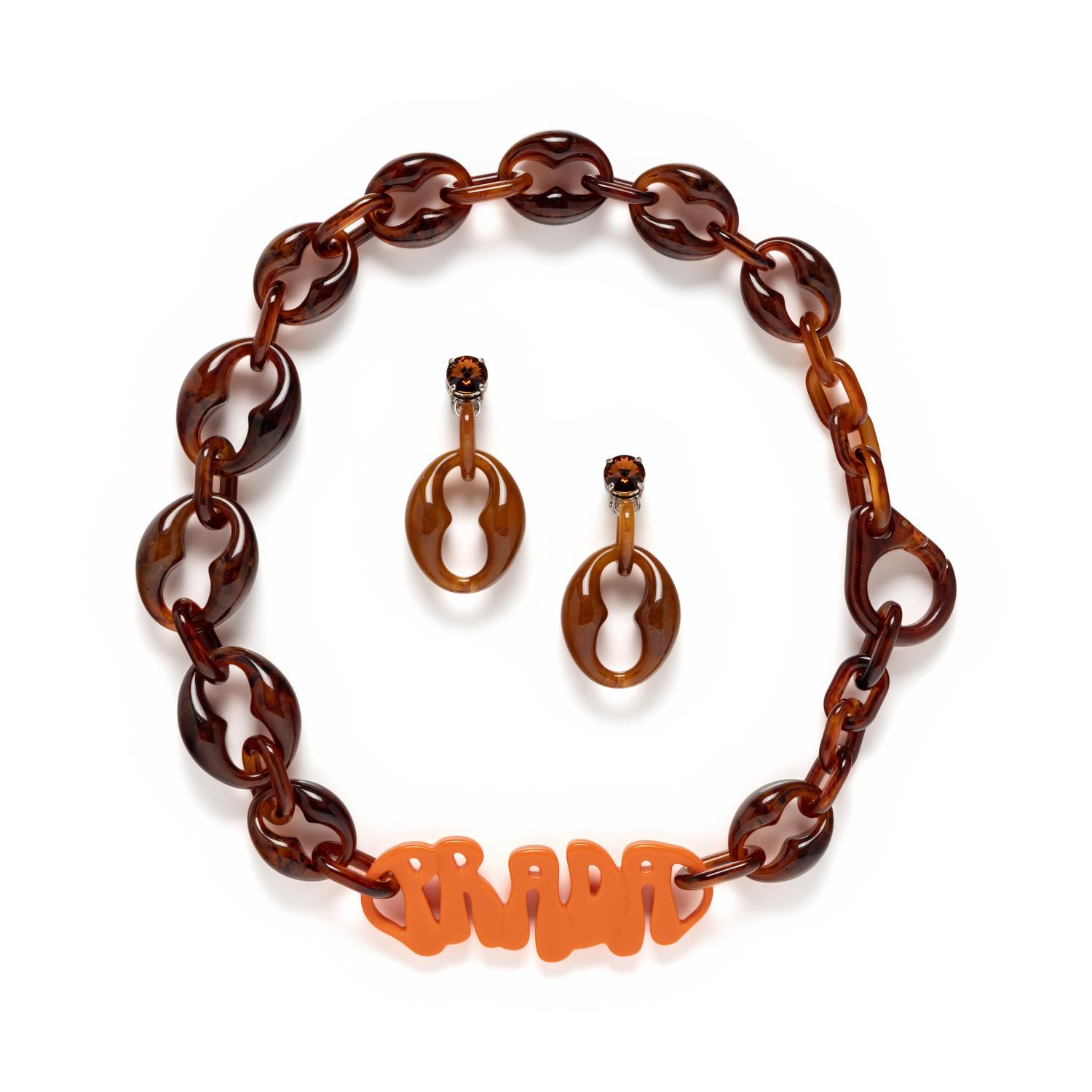 PRADA, NECKLACE & EAR CLIPS SET, 2019