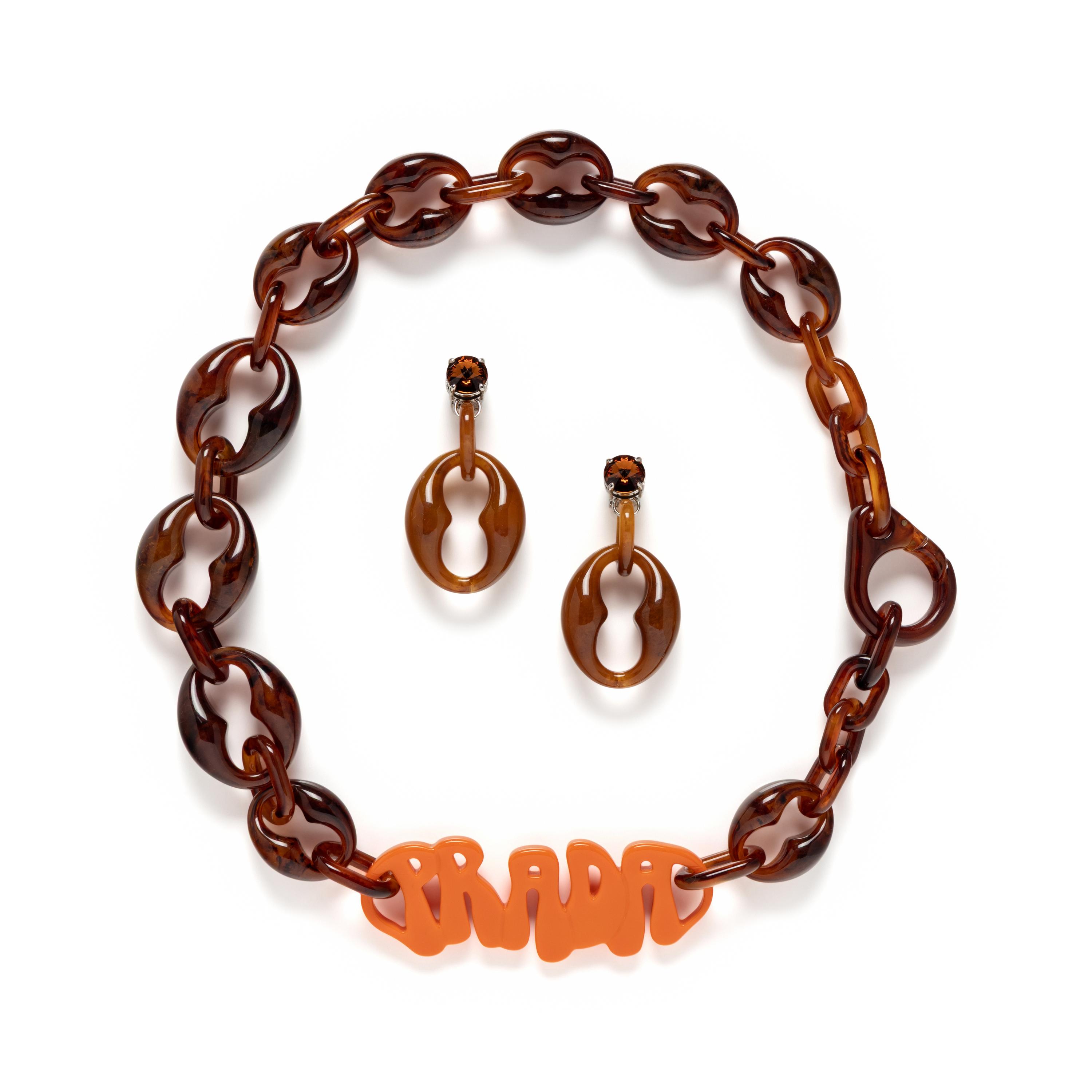 PRADA, NECKLACE & EAR CLIPS SET, 2019