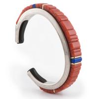 Silver, Coral, Lapis, and Ironwood Cuff Bracelet, with Gold Accents