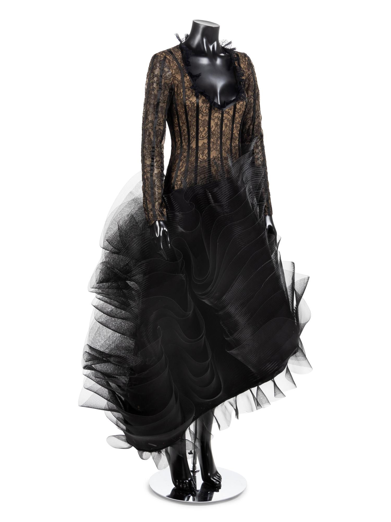 Louis Feraud Black Lace Evening Dress, 1990-2000s