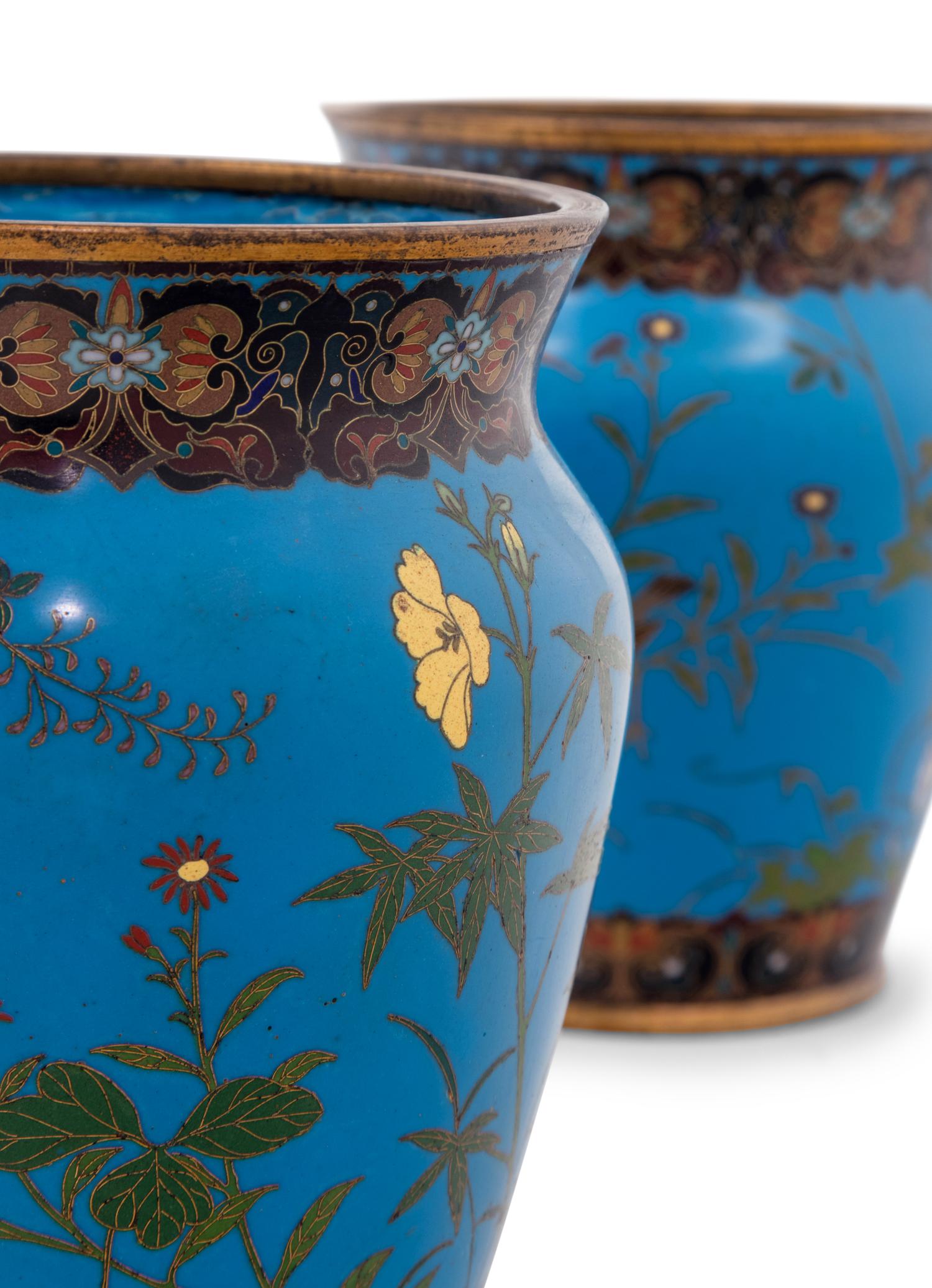 Two Pairs of Japanese Cloisonné Enameled Jars