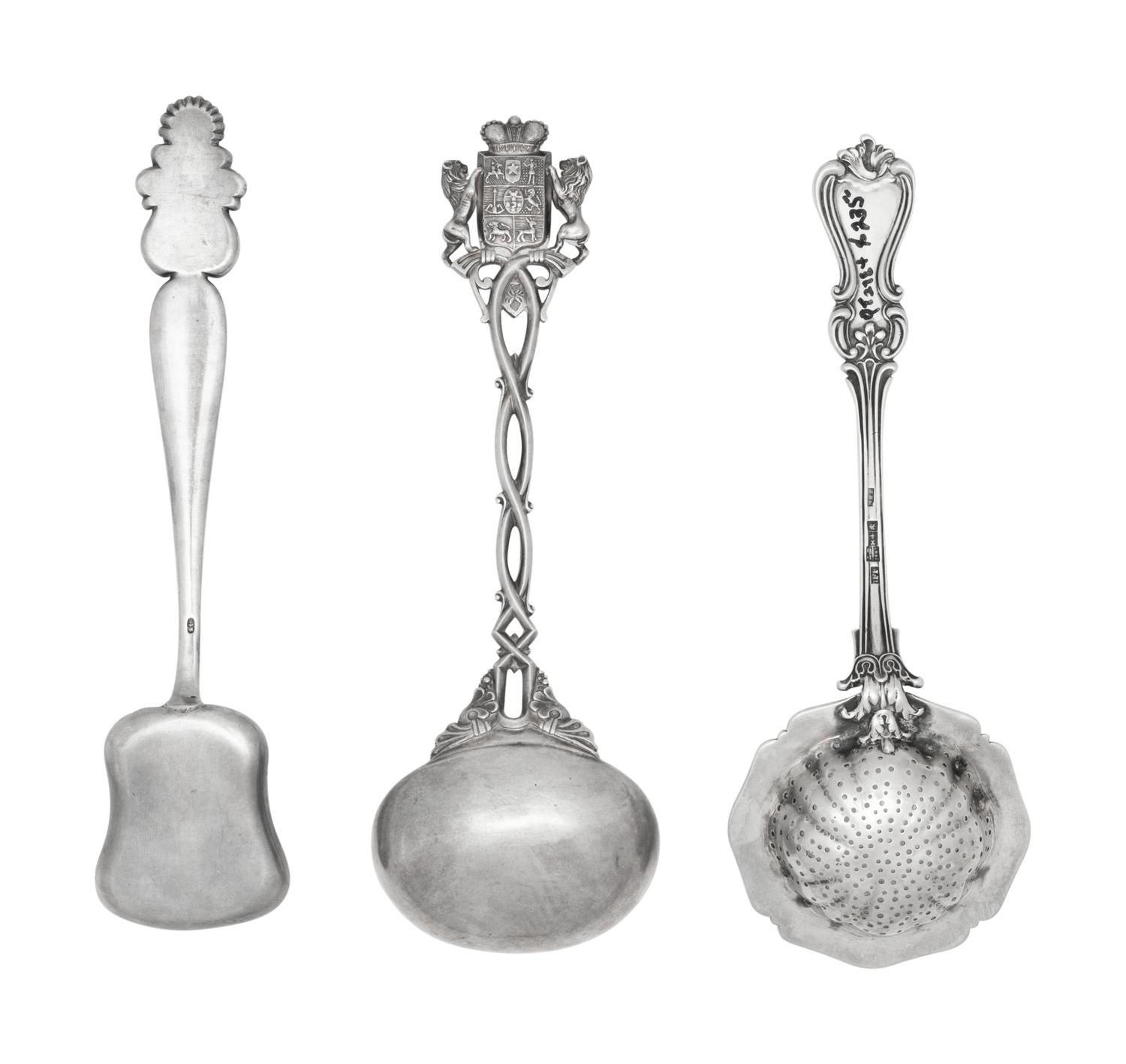 A Group of Three Russian Silver Flatware Serving Articles