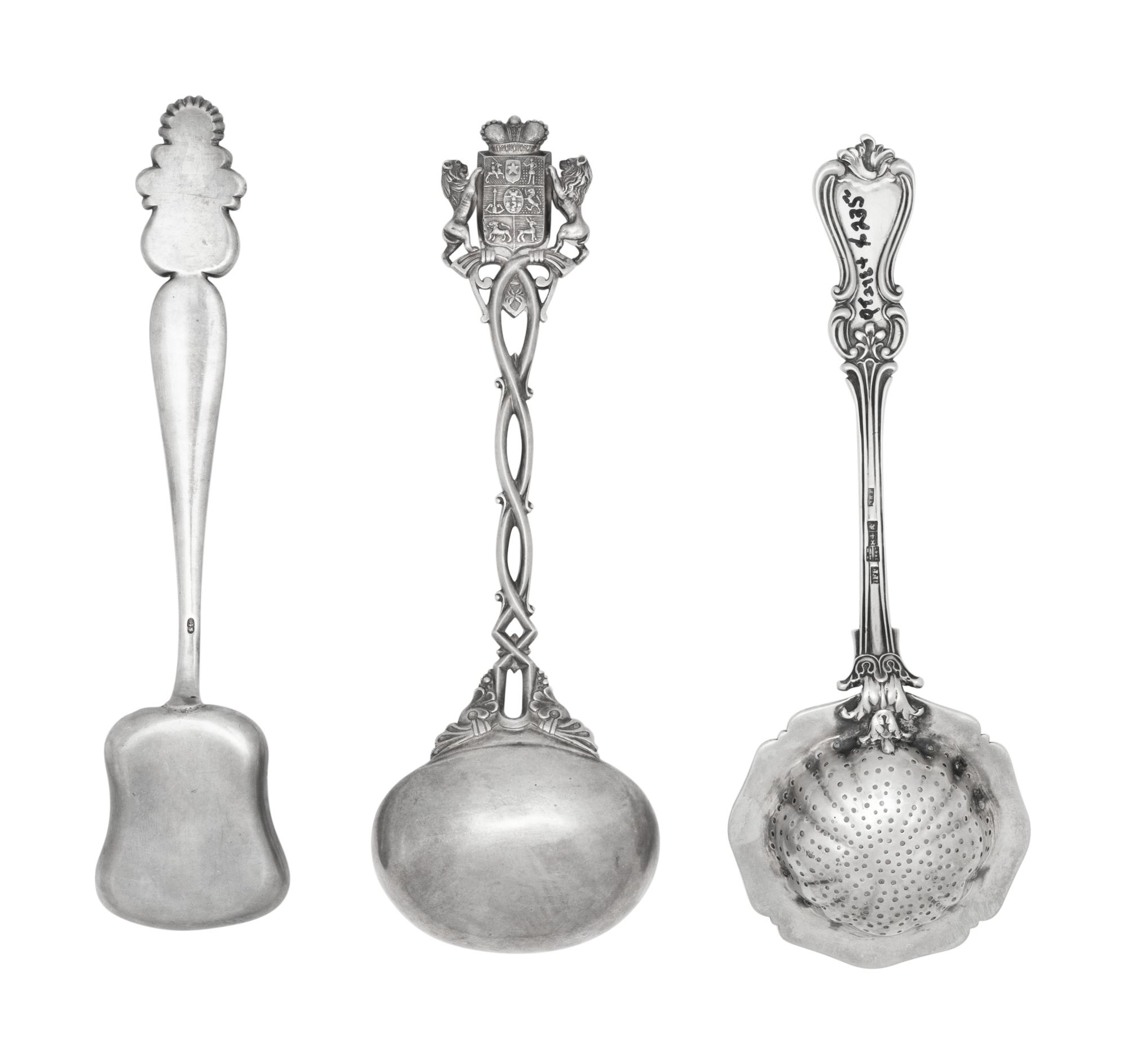 A Group of Three Russian Silver Flatware Serving Articles