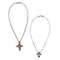 Kostantino, Two Sterling Silver and Mulitgem Cross Pendant Necklaces