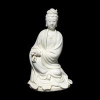 A Chinese Blanc-de-Chine Porcelain Figure of Guanyin, Late Qing/Republic Period 晚清/民國 德化白瓷書卷觀音
