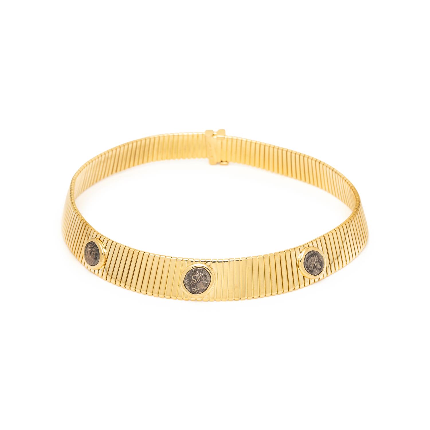 BULGARI, YELLOW GOLD 'MONETE' TUBOGAS CHOKER NECKLACE