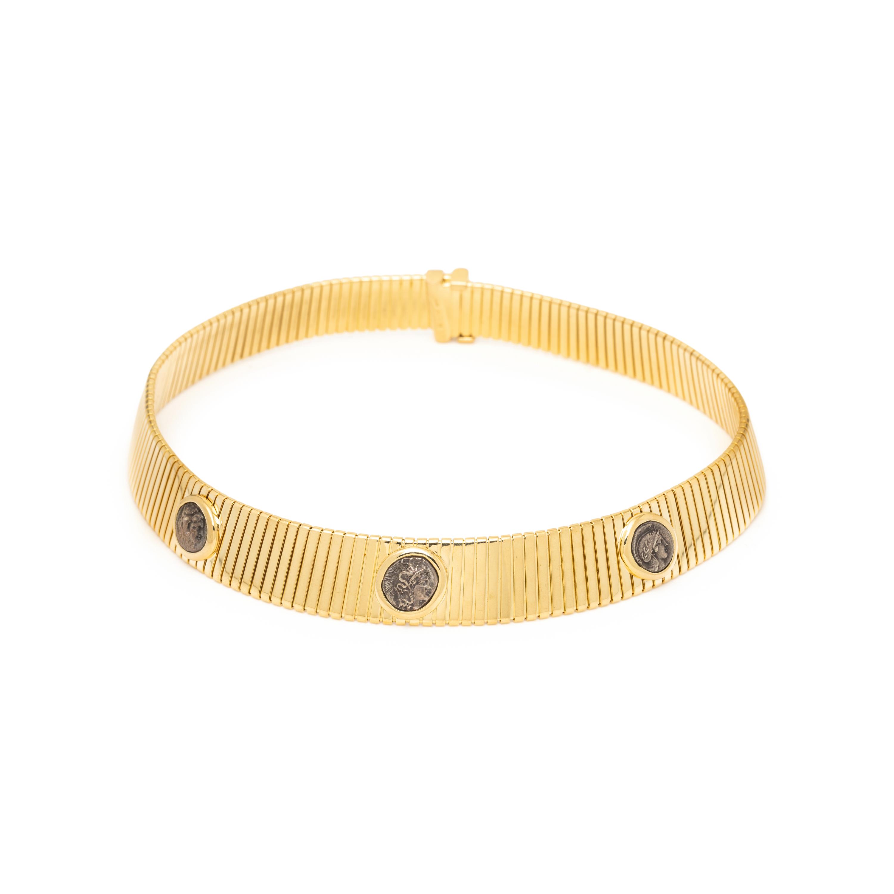BULGARI, YELLOW GOLD 'MONETE' TUBOGAS CHOKER NECKLACE