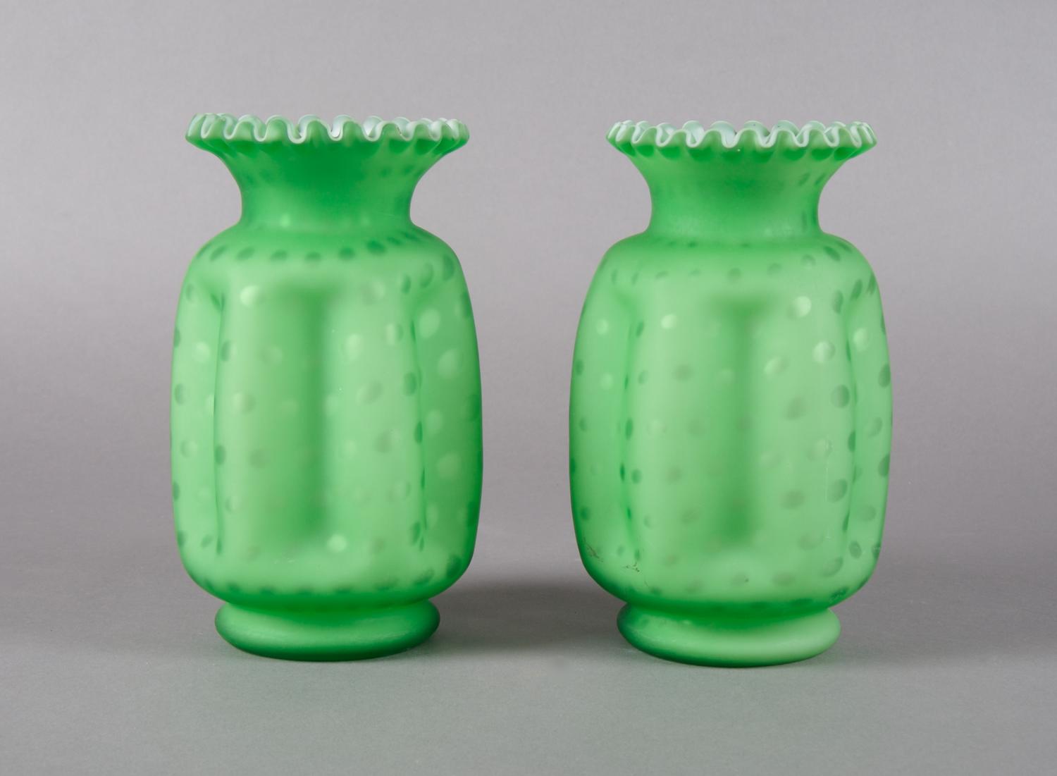 A Pair of Victorian Glass Vases, Height 8 1/4 inches.