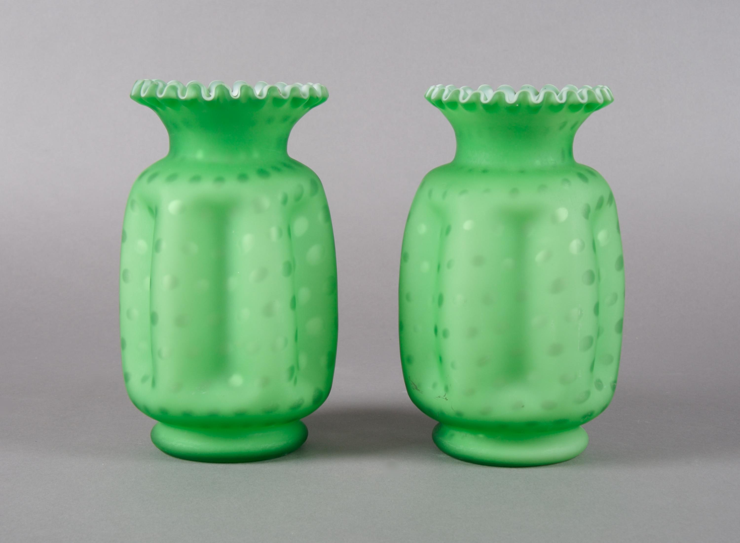 A Pair of Victorian Glass Vases, Height 8 1/4 inches.