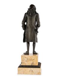 A Pair of French Bronze and Sienna Marble Sculptures of Voltaire and Rousseau