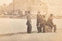 CDV featuring men sitting atop a large format camera on the sand bar in front of Ft. Sumter by H.C. Foster, Charleston, SC.