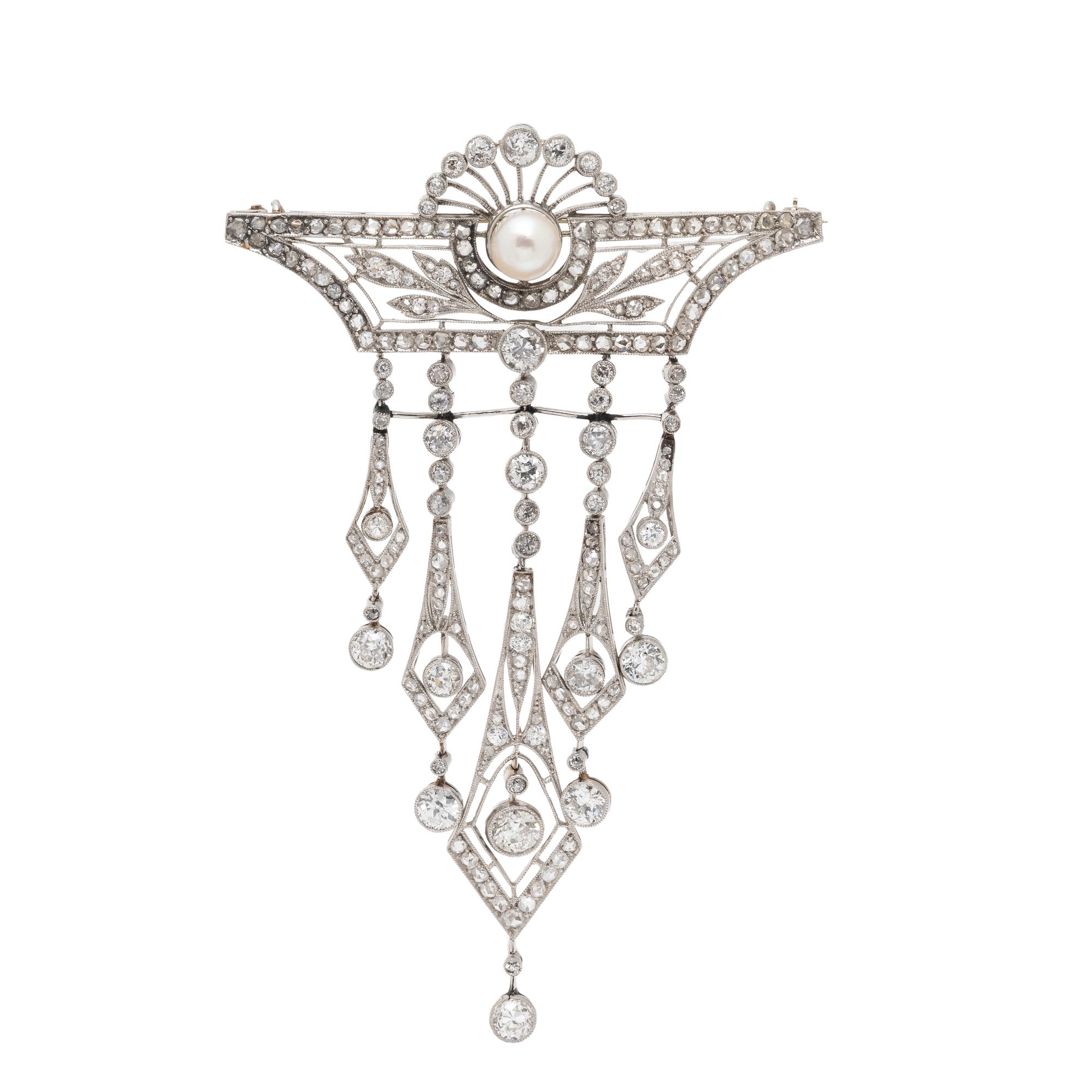 Edwardian, Diamond and Cultured Pearl Brooch