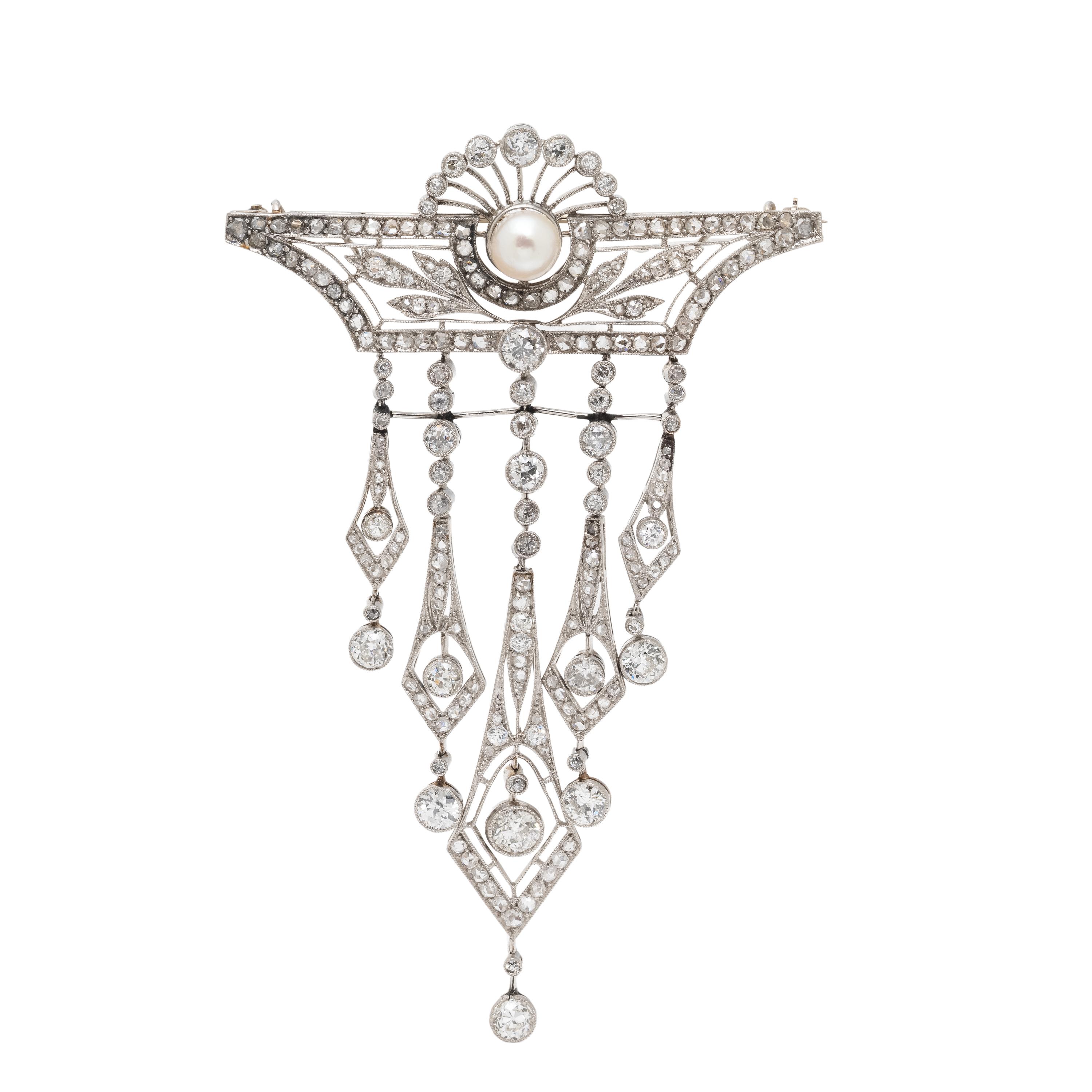Edwardian, Diamond and Cultured Pearl Brooch