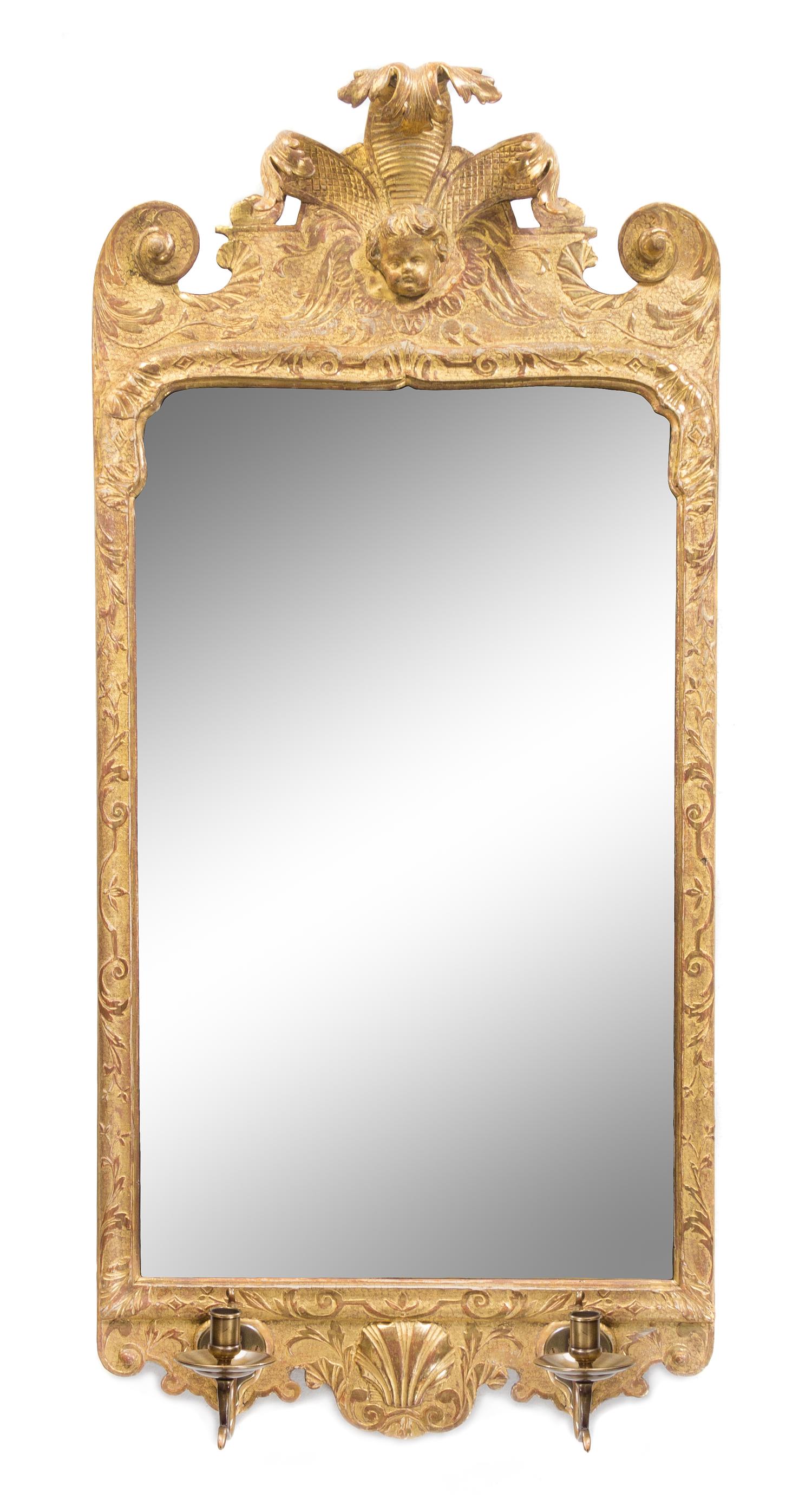 A George I Giltwood Girandole Mirror Height 38 1/4 x width 18 inches. — EARLY 18TH CENTURY