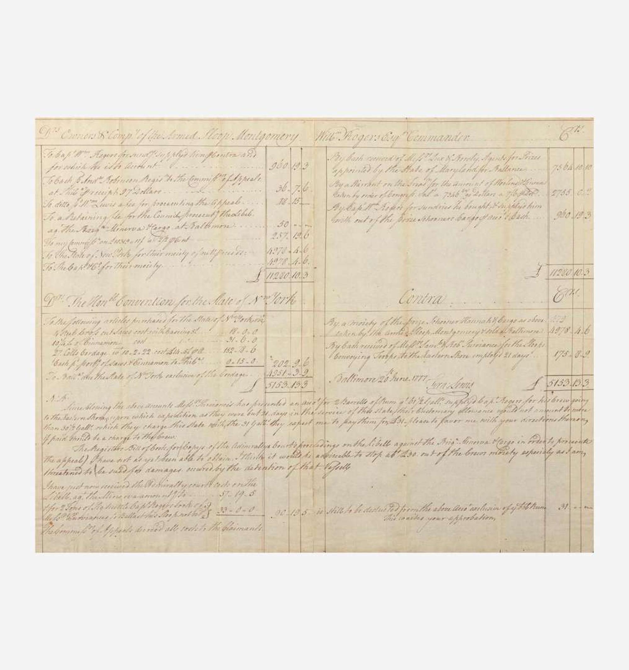 [Declaration of Independence] [New York] Lewis, Francis Manuscript Document, signed