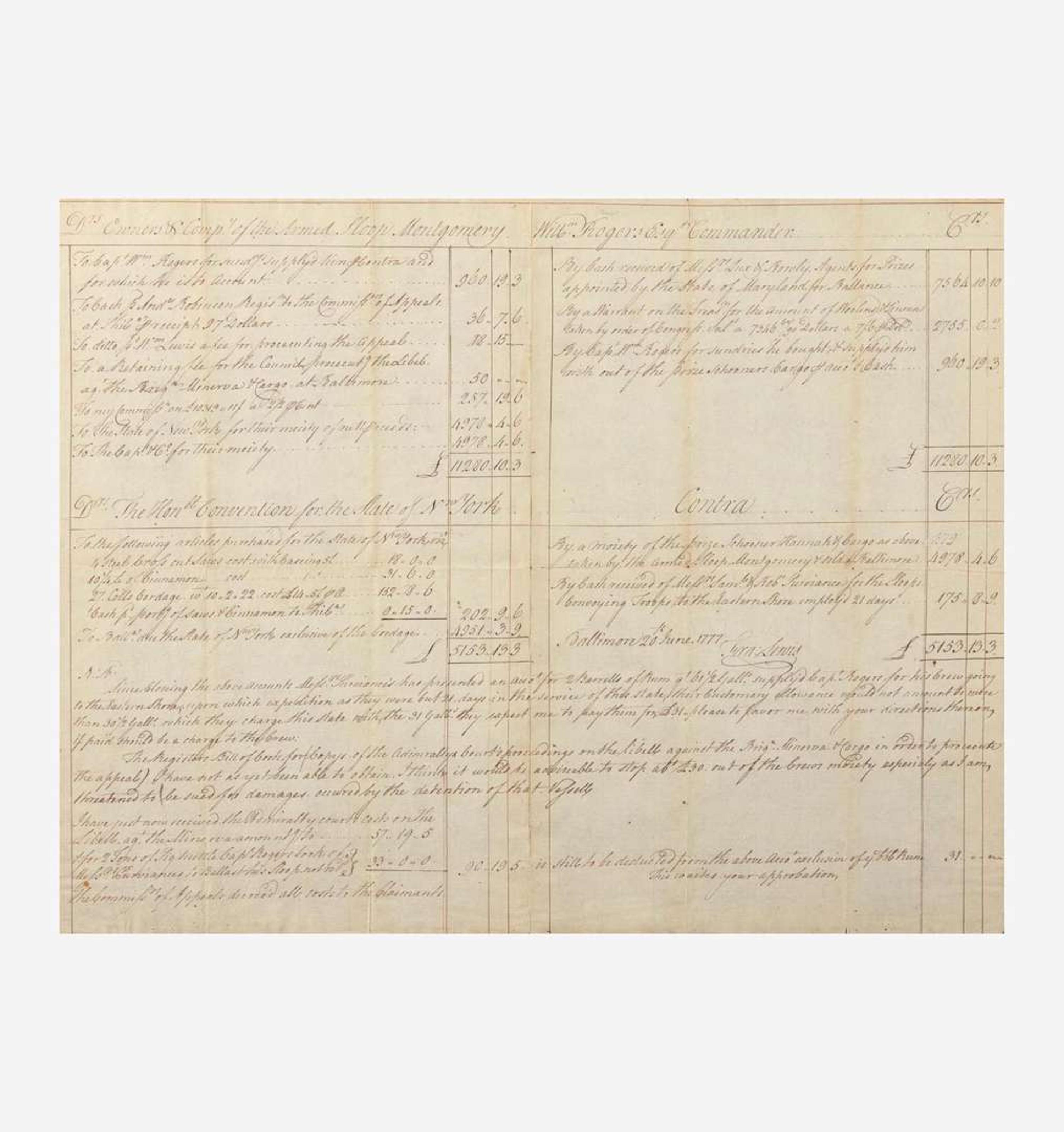[Declaration of Independence] [New York] Lewis, Francis Manuscript Document, signed