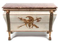 An Italian Neoclassical Style Painted and Parcel Gilt Bombe Commode Height 35 x width 52 x depth 20 1/2 inches. — EARLY 20TH CENTURY