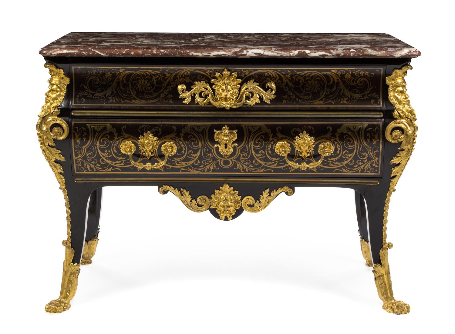 A Louis XV Gilt Bronze Mounted Ebony Commode