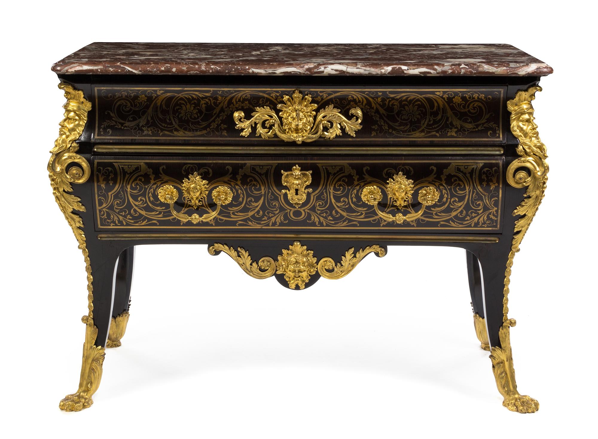 A Louis XV Gilt Bronze Mounted Ebony Commode