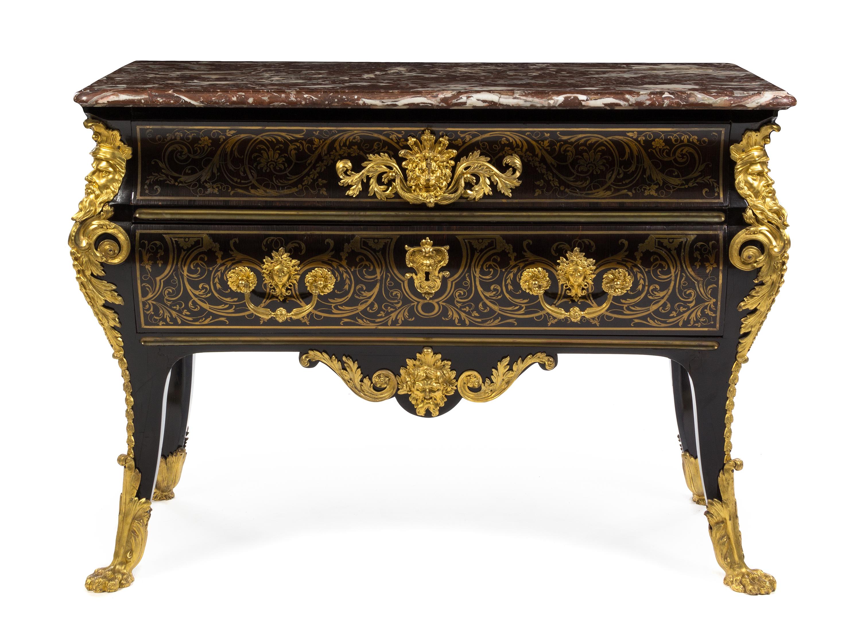 A Louis XV Gilt Bronze Mounted Ebony Commode